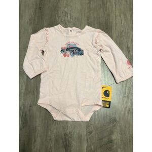 Carhartt Home Grown Bodysuit Girls Sz 9 Months Pink Ruffle Sleeve Shirt‎ NWT